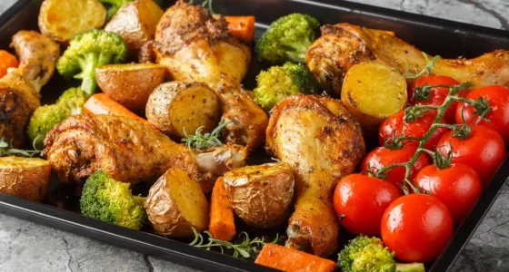 Bbq,Baked,Chicken,Drumsticks,With,Seasonal,Vegetables,And,Rosemary,Close Up