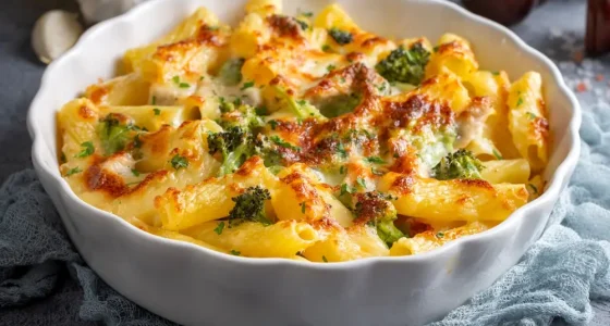 Krämig kycklinggratäng med broccoli och pasta